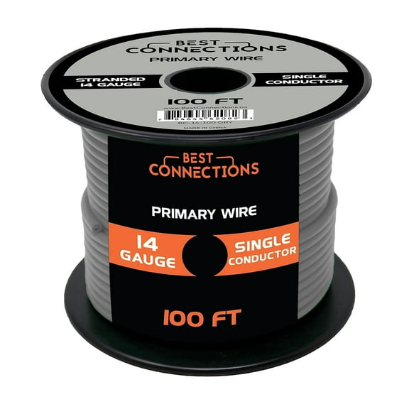 14 Gauge Car Audio Primary Wire (100ft–Gray)– Remote, Power/Ground Electrical