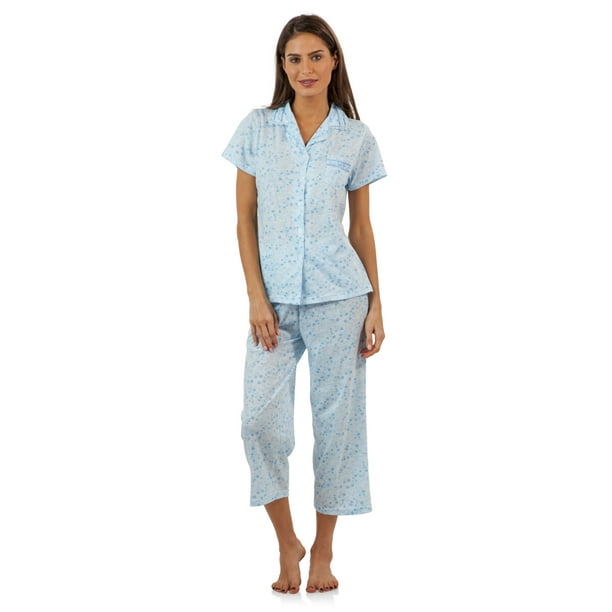 Casual Nights Casual Nights Lace Trim Women's Short Sleeve Capri