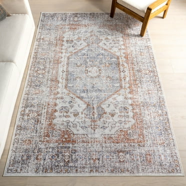 Nuloom Iana Medallion SplashGuard Machine Washable Area Rug, 9' x 12', Iana Light Grey