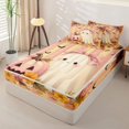 thumbnail image 2 of Homewish Fall Bow Ghost Pumpkin Zipper Queen Comforter Set with Fitted Sheet and 2 Pillowcases for Girls, Peach Striped Maple Daisy Zipper Bedding Set, Halloween Reversible, 4pcs, 2 of 6