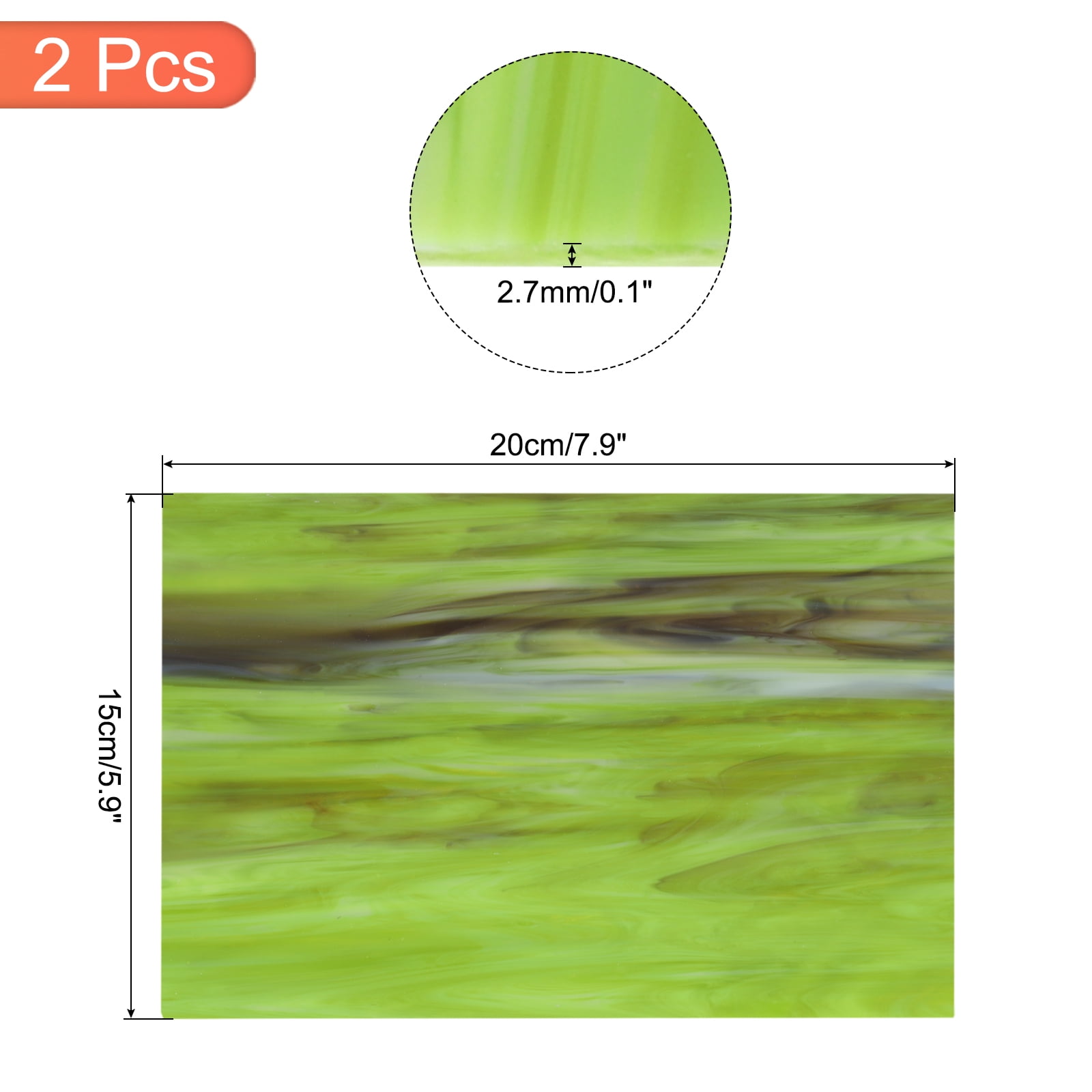 Uxcell 2Pcs Stained Glass Sheet Mosaic Tile Stained Glass Sheets for Crafts DIY Art Project Army Green