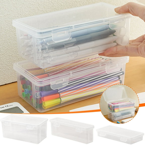 Pencil Case Extra Large Capacity Plastic Pencil Box Stackable Translucent Clear Pencil Box Office Supplies Storage Organizer Box for Gel Pens Erasers Tape Pens Pencils Mark