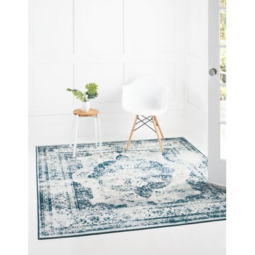 Rugs.com Monte Carlo Collection Rug – 6' Square Blue Medium Rug Perfect For Living Rooms, Kitchens, Entryways