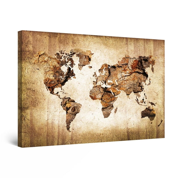 Startonight Canvas Wall Art Abstract Theme World Map Brown Wood Grunge Framed 24 X 36 Walmart Com Walmart Com