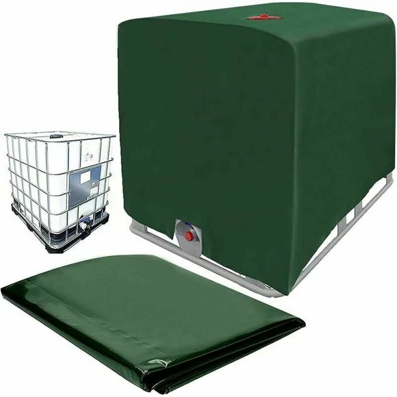 Versatile IBC Tote Cover for 1000L, Waterproof Barrier Ensuring All Weather Protection, Green TPU Nylon Shield for Outdoor Rain Barrel and Water Storage, Thermal Protection for