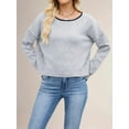 thumbnail image 3 of Women'S Jumper Sweaters Solid Casual Knitted Bottoming Pullover Loose All-Match Basic Top Grey S, 3 of 6