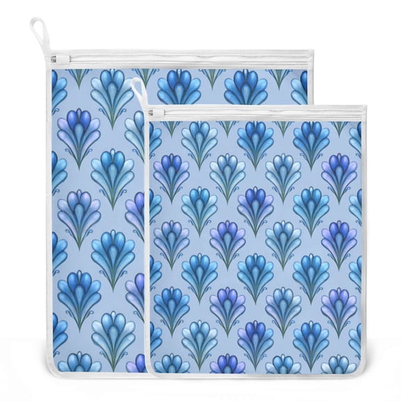 2 Pack Mesh Laundry Bags Blue Stamen Pattern Durable Polyester Wash Bags with Zipper 2 Sizes Reusable Delicates Bag for Washing Machine Travel Storage