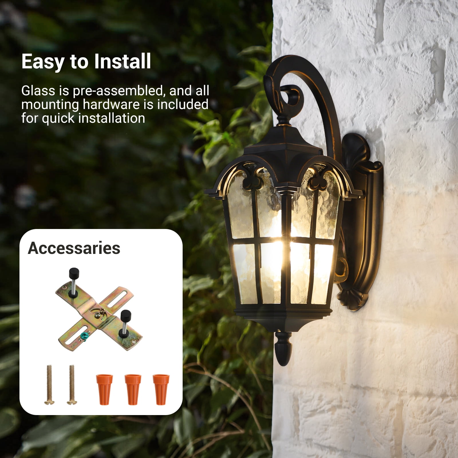 DEWENWILS Outdoor Wall Light Fixtures Outside Wall Sconce, Black Roman 17.7" H Exterior Wall Lantern, Anti-Rust & Waterproof, Water Ripple Glass, Wall Mount Porch Light for House, Garage, A19 bulbs