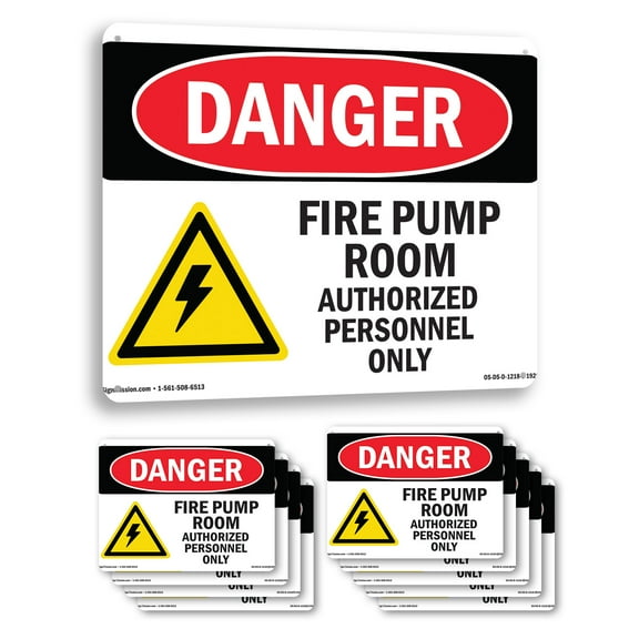 Fire Pump Room Authorized OSHA Danger Rigid Plastic Sign 18 Inch x 12 Inch - 10 Pack