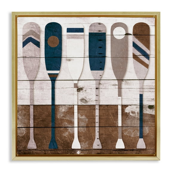 Stupell Industries Rustic Ocean Paddle Ores Nature Painting Gold Floater Framed Canvas Art Print Wall Art, 18 x 18