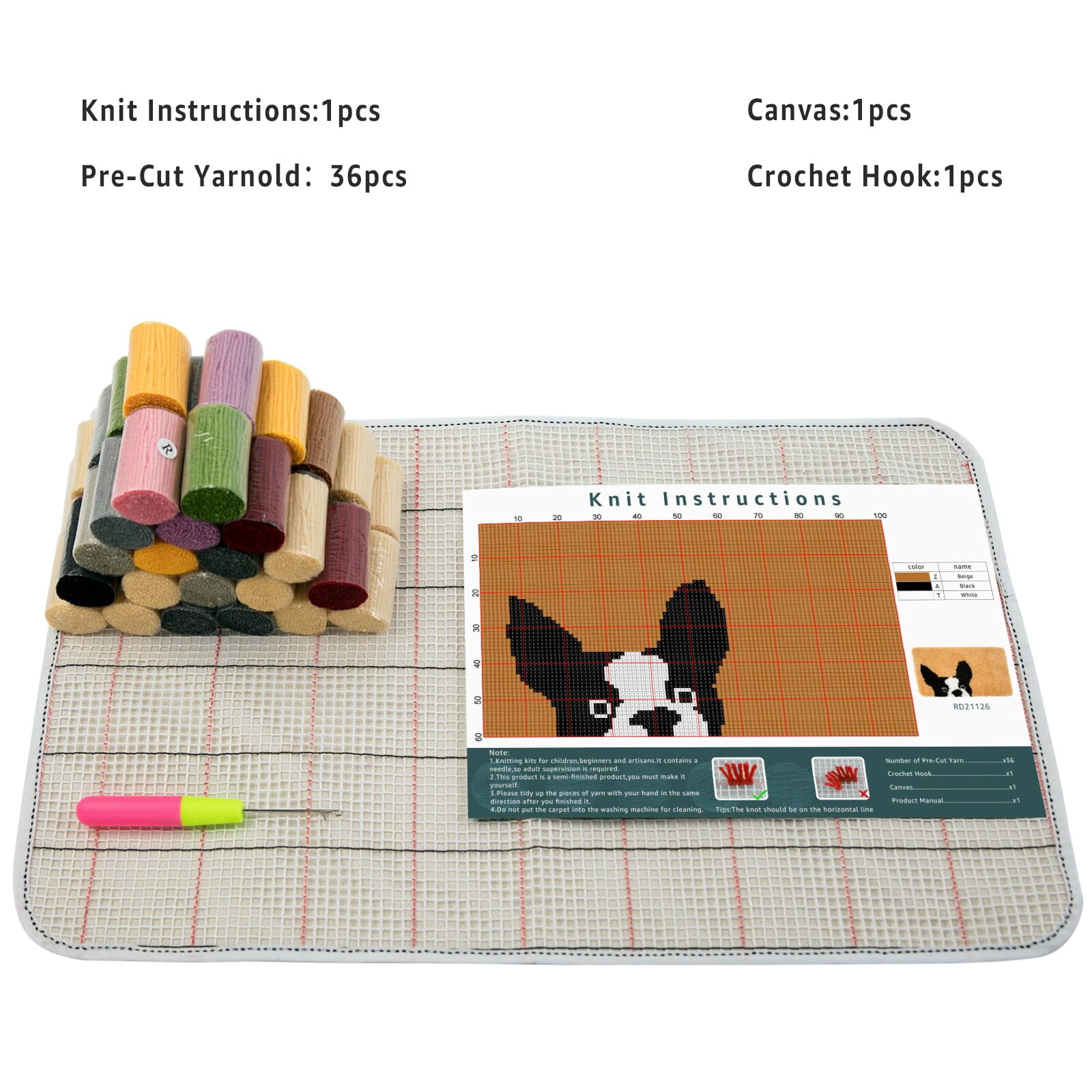 Latch Hook Rug Kits Embroidery DIY Dog Head Pattern Crochet Needlework Crafts for Adults and Kids Beginners 20"x 15"