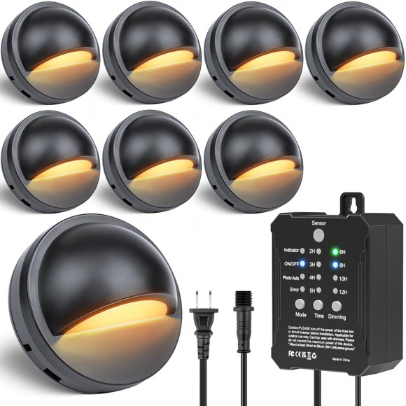 HIBOITEC Low Voltage Deck Lights Kit with Transformer Photocell Sensor and Timer IP67 Waterproof Fence Lights UL Listed Wire for Outdoor Garden