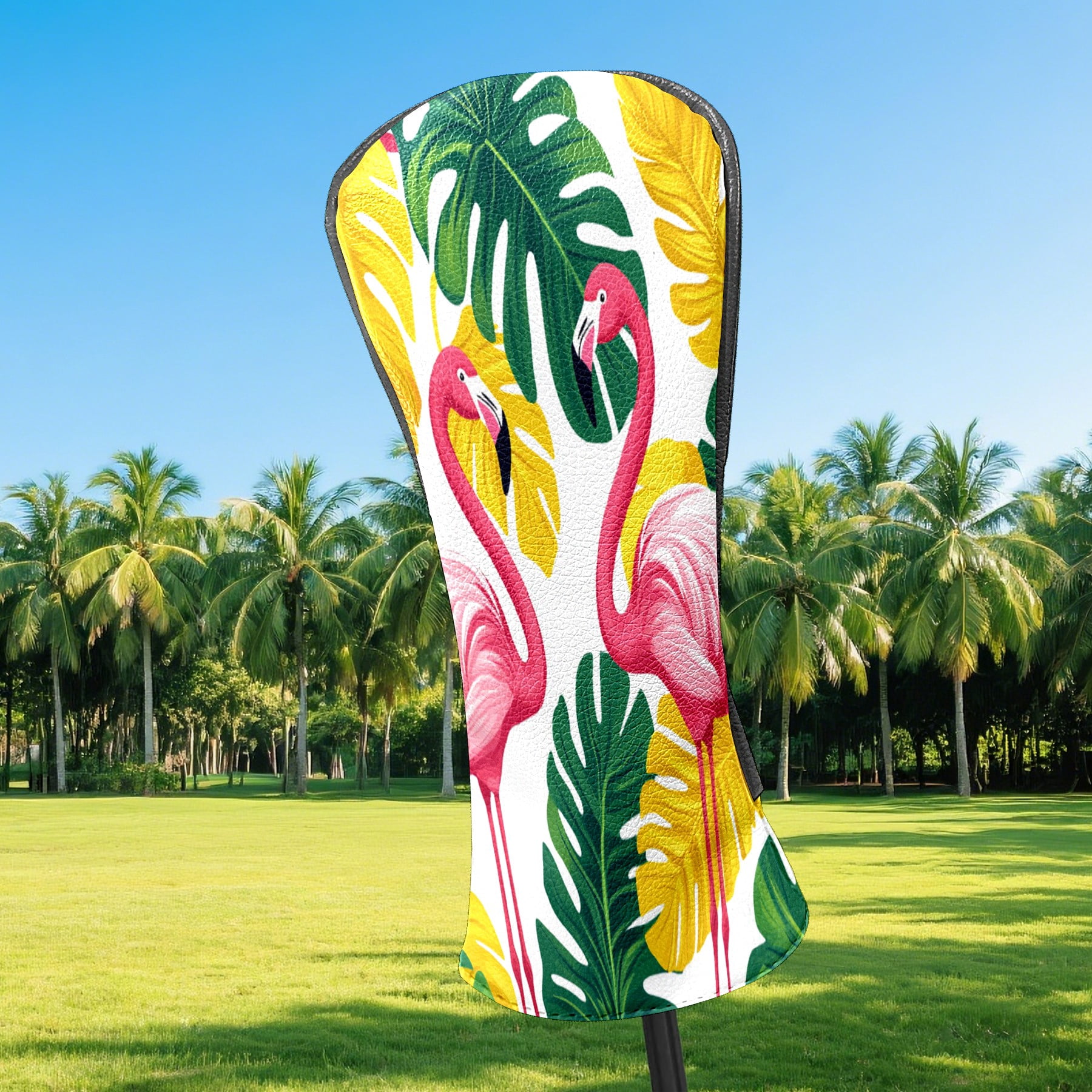 Golf Club Headcovers High Quality Waterproof Leather Golf Head Cover Set Men Women Driver Head Cover Exclusive Gift for Golf Lovers Yellow Flamingo