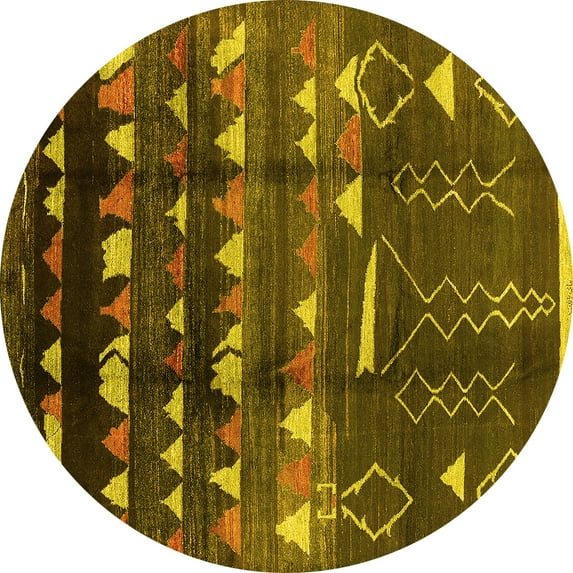 Ahgly Company Indoor Round Solid Yellow Modern Area Rugs, 4' Round