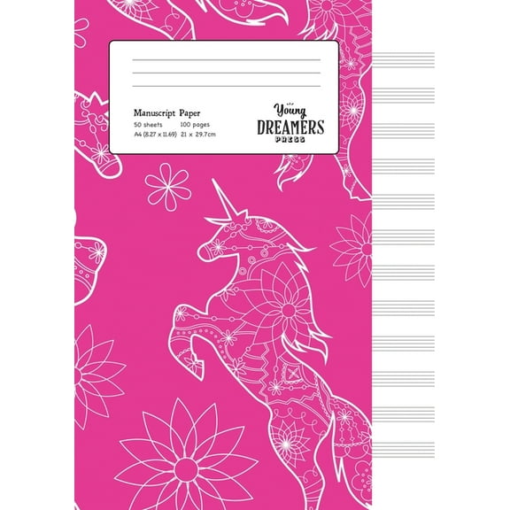 Music Gifts & Composition Books Manuscript Paper: Floral Unicorn A4 Blank Sheet Music Notebook, Book 3, (Paperback)