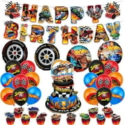 Hot Wheel Birthday Party Decorations, 48 Pcs Race Cars Party Supplies with Birthday Banner, Cake Topper, Cupcake Toppers, Balloons