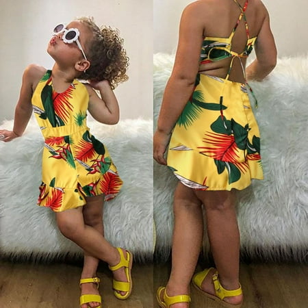 

Toddler Baby Kids Girls Sleveless Polka Sunflowers Suspenders Romper Jumpsuits Yellow 120