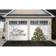 My Door Decor 285901XMAS-025 7 x 8 ft. Merry Christmas Tree Christmas Door Mural Sign Split Car Garage Banner Decor, Multi Color