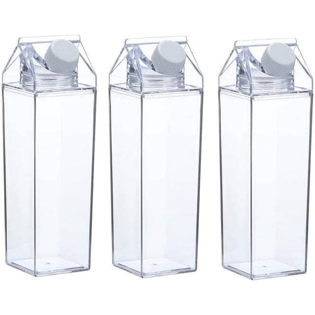 Botella de agua de cartón de leche Botellas de leche cuadradas transparentes Taza de plástico a prueba de fugas, paquete de 3 Namotu CDWJ482