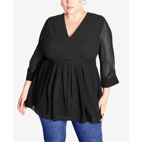 avenue Womens Pleated Tunic Blouse, black, Plus Size, 20W