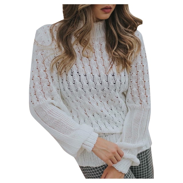 Gibobby Suéteres mujer, Suéter Ligero de Cuello Redondo Suéter para Mujer, para otoño e invierno(Blanco,G)
