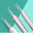 thumbnail image 2 of Professional Blackhead Remover Tools, 3pcs Stainless Steel Whitehead Pointed Tweezers Comedones Acne Precision Sharp Needle Kit Straight Bend Head Tweezer Facial Impurities Zit Removal, 2 of 5