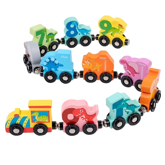 BESTSKY 1 set of Toddler Dinosaur Number Train Toy Educational Wooden Train Set Toddler Train Toy
