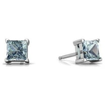 Paris Jewelry 14k White Gold 1 Ct Princess Cut Created Aquamarine Stud Earrings Plated