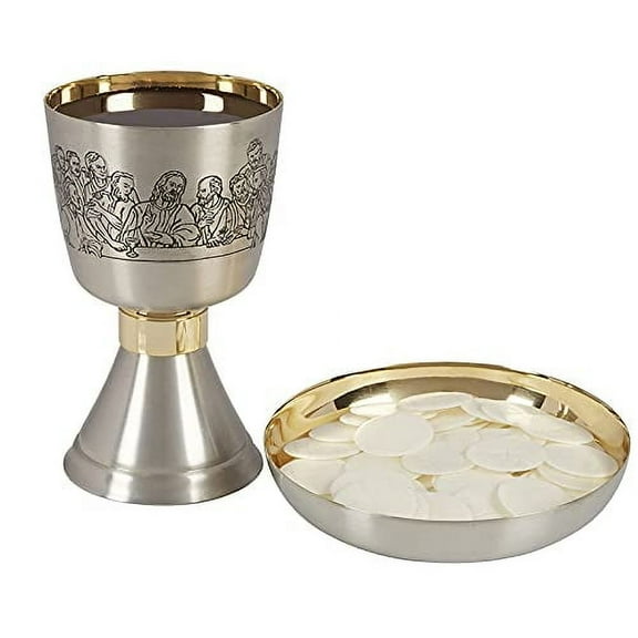 Last Supper Sudbury Brass Etched Chalice and Bowl Paten Set