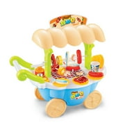 Kids Mini Simulation Kitchen Utensils Child Play House Electric BBQ Grill Cart For Children Indoor Playing Games - Blue