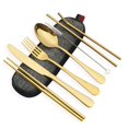thumbnail image 1 of Juego de cubiertos de viaje reutilizables, juego de utensilios de campamento con cuchara de acero inoxidable, tenedor, palillos, Pajita, estuche portátil, 8 piezas por juego Fivean unisex, 1 of 2