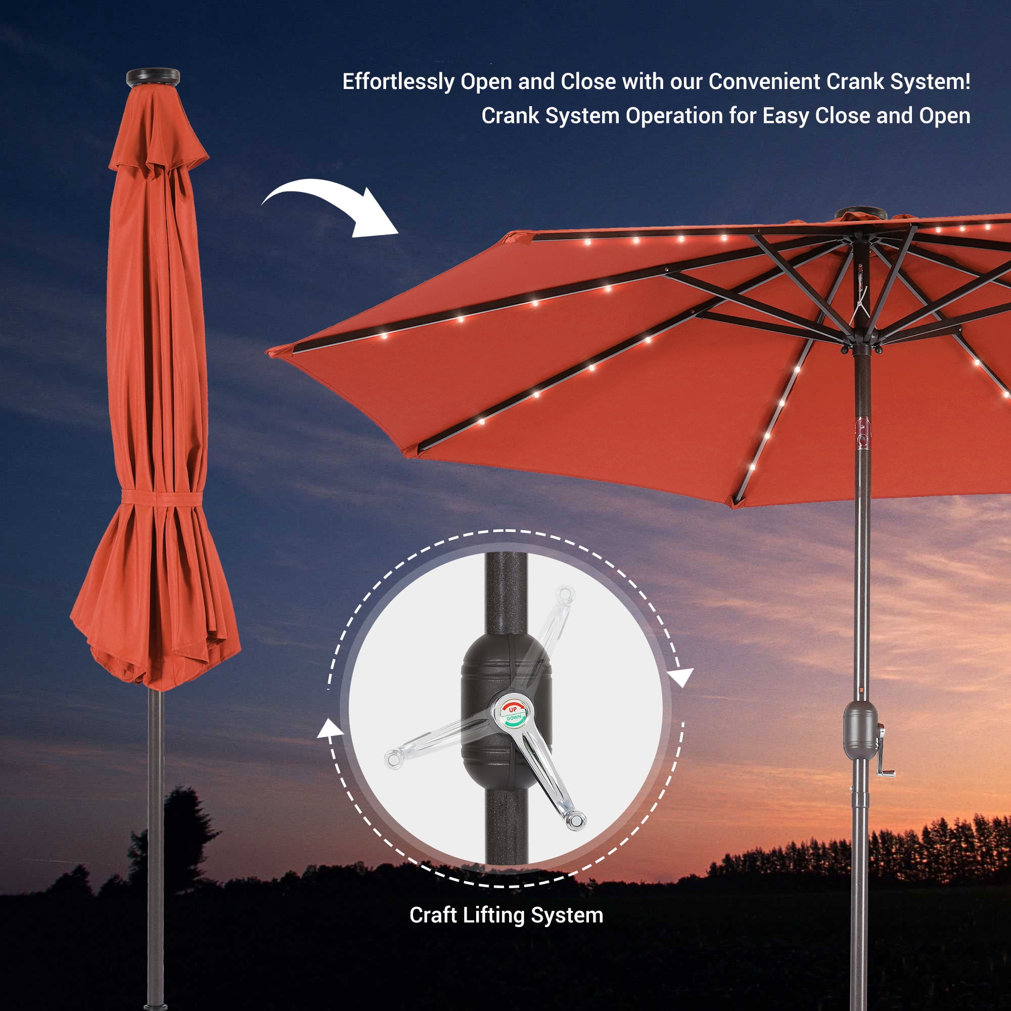 CHYVARY 10Ft LED Round Patio Umbrella with Large Canopy Outdoor Table Umbrella for Garden, deck and pool, Orange