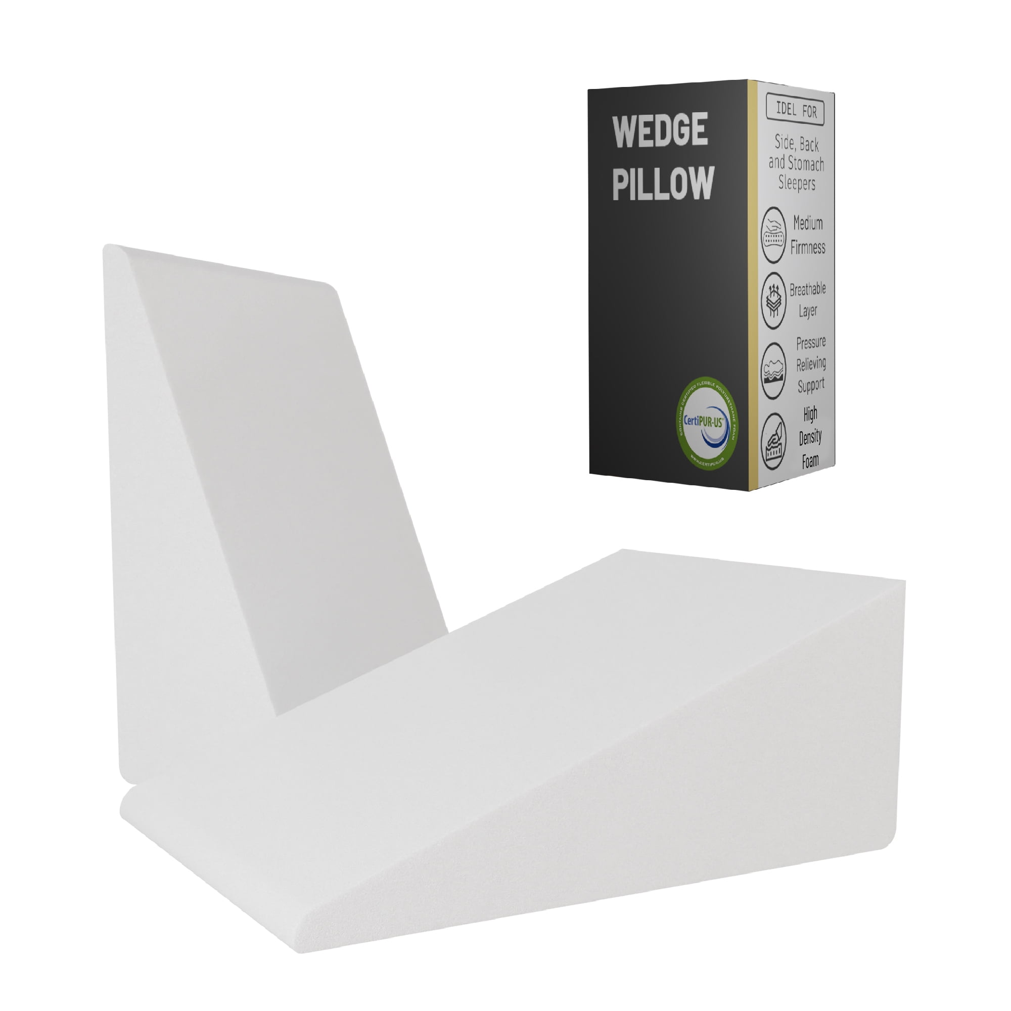 Continental Sleep, Elevated Bed Wedge Pillow for Back Support, Acid Reflux, Leg, Neck Pain, Snoring, Triangle Pillow, Incline Shape for Improved Sleep, 12”x 24”x 24”, White