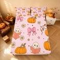 thumbnail image 4 of Homewish Halloween Spooky Animal Bed Sheets for Girls, Bow Pumpkin Star Full Size Sheets, Pink, 4pcs (1 Flat Sheet, 1 Fitted Sheet and 2 Pillowcases), 4 of 5