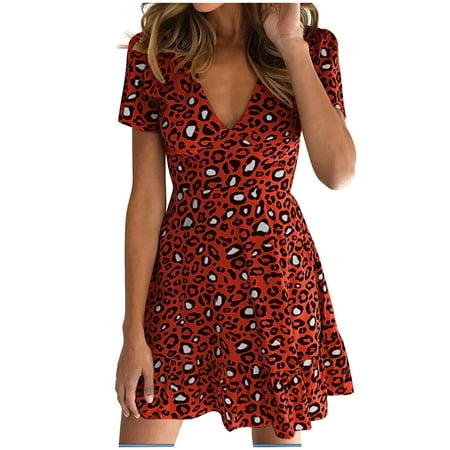 

Maternity Dress Pink Dress for Women Womens Leopard Print Mini Dress Ladies Sexy Wrap Dress Clubwear Party Dress Dress Pants Women Formal Dresses for Women Evening Party Summer Savings Red XL