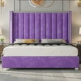 thumbnail image 6 of Merluxy Queen Bed Frame with 58" Tall Headboard, Velvet Upholstered Platform with Channel Tufted Wingback Headboard and Plating Trim, Purple, 6 of 8