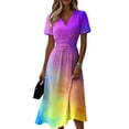 thumbnail image 2 of Minjewel Women's Shift Dress with Short Sleeve V-Neck - Bohemian Summer Dress, Loose Flowy Beach Party Outfit, Solid Color Comfy Vacation Mini Dress,Purple,M, 2 of 6
