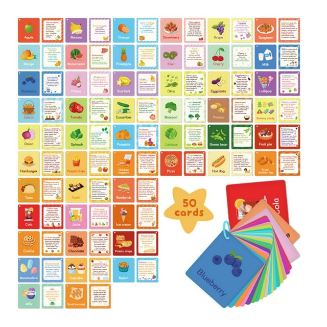 Herunwer Early Education Food Recognition Cards, Compact and Lightweight, Early Education Flas-hcards, Cognition Cards
