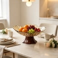 thumbnail image 4 of Faux Wood Grain Pedestal Serving Bowl, Clear Petal Shape Plastic, Vintage Style Fruit, Candy and Snack Bowl With Raised Base for Table or Home Kitchen, 4 of 6