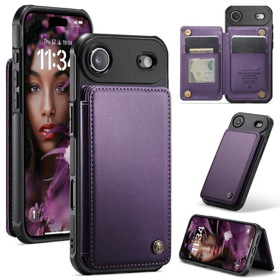 For iPhone Air Case with Card Holder, Wallet Flip Cover Case with RFID Blocking, Durable Leather Kickstand Magnetic Clasp Shockproof Phone Case for Women Men,Purple