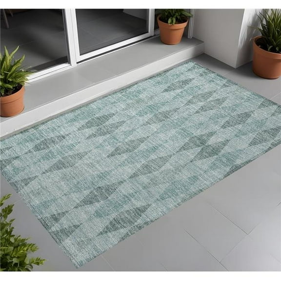 HomeRoots 563268 2 x 3 ft. Teal Geometric Washable Non Skid Indoor Outdoor Rectangle Machine Woven Area Rug