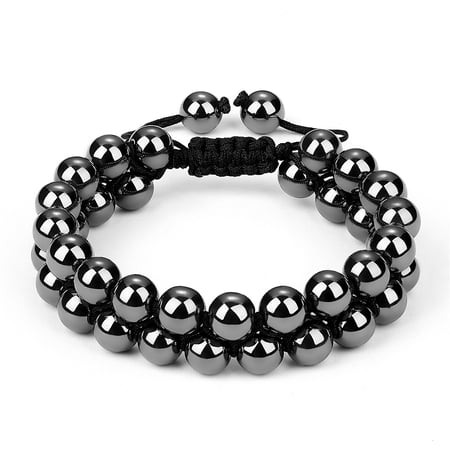 Hematite Bead Bracelet Double Layer Gemstone Adjustable Bracelet for Women Inner Diameter: 2-1/8~3 inch(5.3~7.5cm)