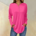 thumbnail image 2 of Holzkary Women's Long Sleeve Shirts Dressy Casual Loose Button Up V Neck Henley Tops 2025 Fall Basic Tee Blouse Long Sleeve Tops for Women Neck Casual Petite T Shirts Hot Pink 3Xl, 2 of 5