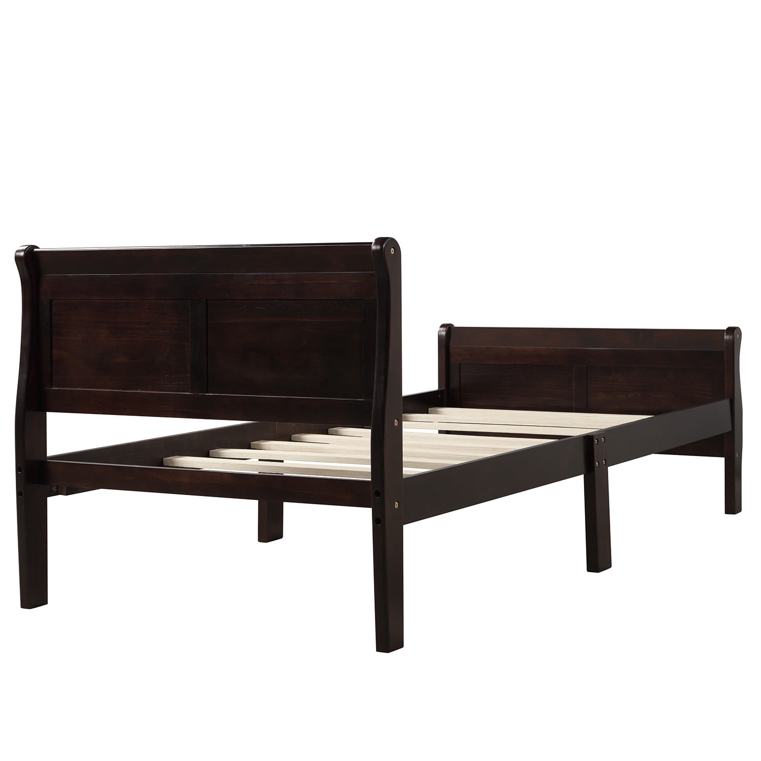 Holaki Wood Twin Size Bed with Headboard & Footboard for Kids, Espresso