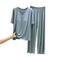 thumbnail image 2 of YHAJDS Pajama Set for Women 2 Piece Short Sleeve Solid Crewneck Top with Built In Bra Lounge Pants, 2 of 3