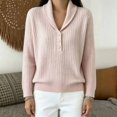 thumbnail image 2 of BODOAO Women's Cable Knit Sweater with Shawl Collar Long Sleeve Henley Pullover with 3 Button Neck Ribbed Cuffs and Hem Relaxed Cable Knit Sweater Top Women's Pullover Pink M, 2 of 4