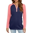 thumbnail image 4 of Hearthz Raglan Sleeve Women's Top Color Block Long Sleeve Shirts for Women Dressy Casual Fall V-Neck Button Henley Shirts for Women Loose Fit, 4 of 4