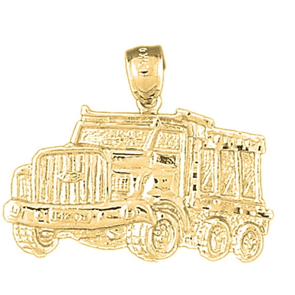 18K Yellow Gold Dump Truck Pendant - 26 mm