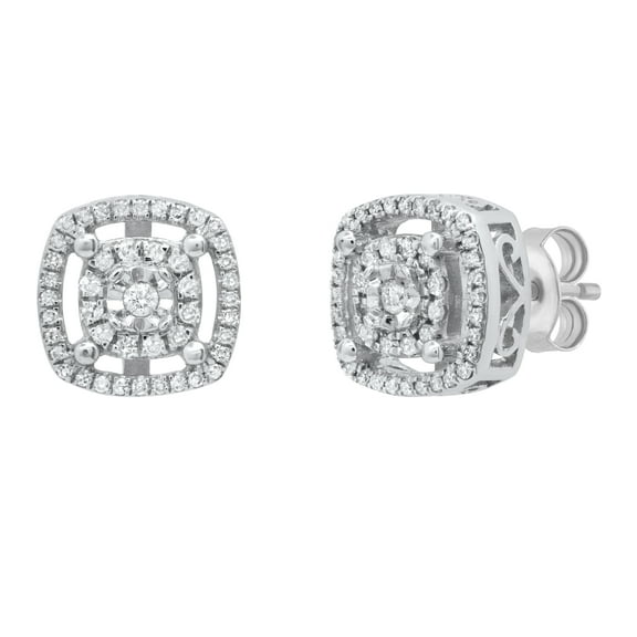 Dazzlingrock Collection Round White Diamond Cushion Shape Flower Pushback Stud Earrings for Women (0.28 ctw, Color I-J, Clarity I2-I3) in 925 Sterling Silver