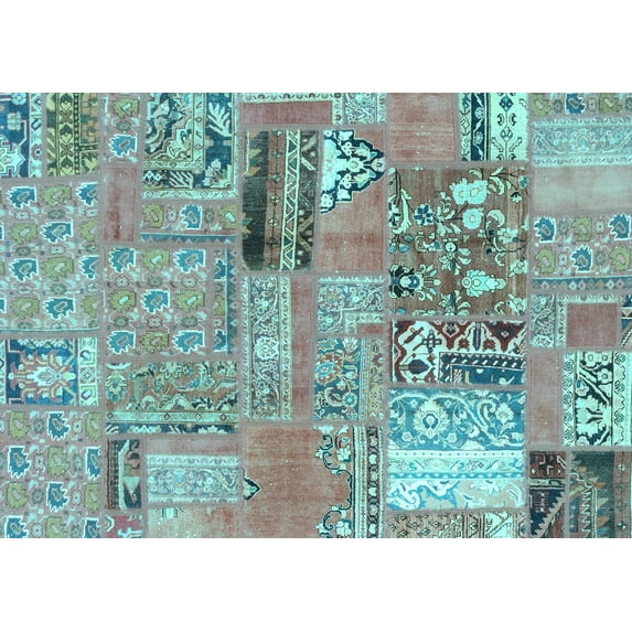 Ahgly Company Indoor Rectangle Patchwork Light Blue Transitional Area Rugs, 7' x 10'